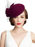 Vintage 1920s Wool Felt Flower Fascinator Pillbox Hat with Variation 018 Wine Red for Women