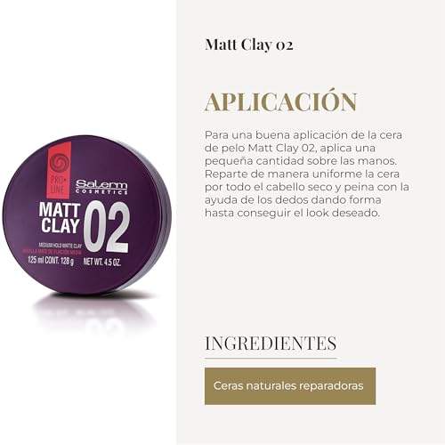 SALERM - Hair Wax - Pro Line Matt Clay 02-125 ml - for Medium and Long Hair - Medium and Flexible Hold - Long-Lasting - Matte Finish - Hair Texturizer - Nourishes and Hydrates