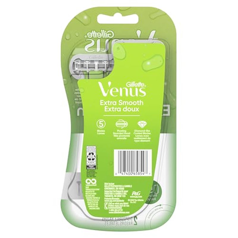 Gillette Venus Extra Smooth Green Disposable Women's Razors, 2 Count (Pack of 2)