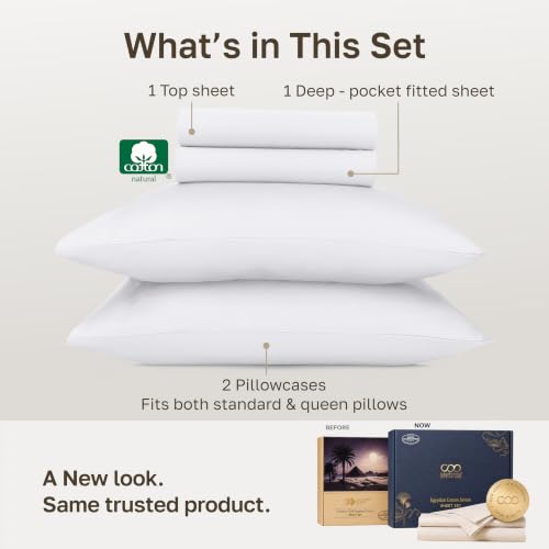 California Design Den Queen Bed Sheets Bright White 100% Egyptian Cotton