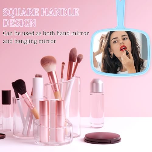 Geetery 24 Pcs Hand Held Mirrors with Handles Hand Makeup Mirrors Bulk Wall Mount for Women Cosmetic Bathroom Home Barber Salon Travel Portable Beauty School Gift, 6.69 x 9.45 Inch (Pastel)