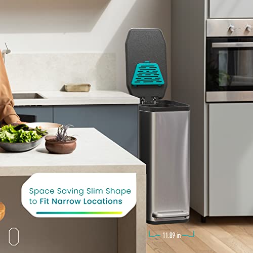 Slim 13 Gallon Kitchen Trash Can with Odor Control - Silver V1