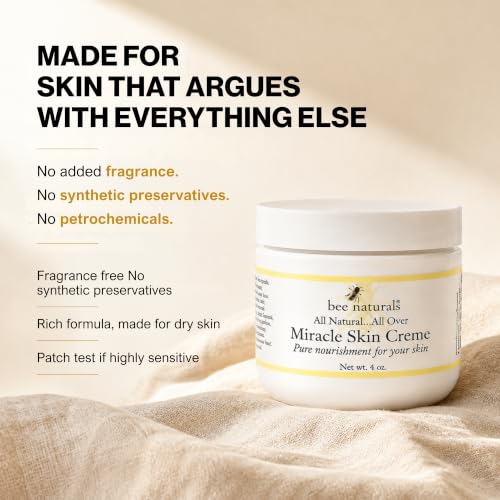 Bee Naturals Miracle Skin Creme 4 oz All-Natural Hydrating Body & Face Moisturizer - Pure Nourishment with Olive Oil, Beeswax & Coconut Oil