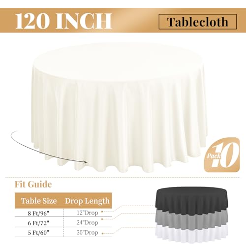 fani 10 Packs Ivory Round Tablecloth 120 Inch - 180 GSM Polyester, 10 Pack Ivory/120 Inch Round
