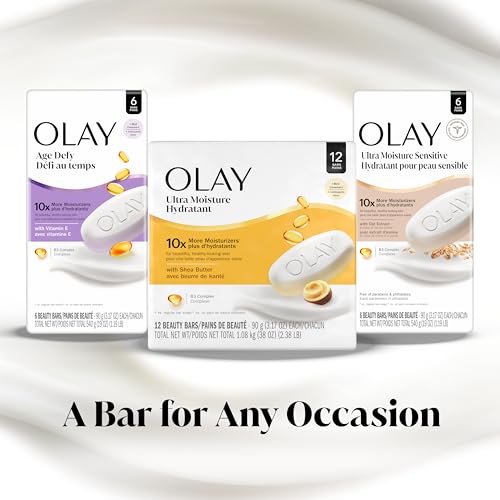 Olay Beauty Bar, Age Defying, 10x More Moisturizers, Smooth & Gentle on Skin, Vitamin E & Vitamin B3 Complex, For All Skin Types, Shea Butter Scent, 3.17 oz, (Pack of 8)
