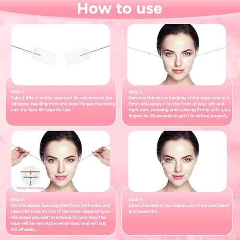 Invisible Face Lift Tape,100PCS Face Lifting Tapes and Bands with 8 Strings,Instant Face Lifter for Women Neck,Eyes,Double Chin,Sagging Skin,Face Tape for Tightening,Invisible Facelift Tape for Makeup