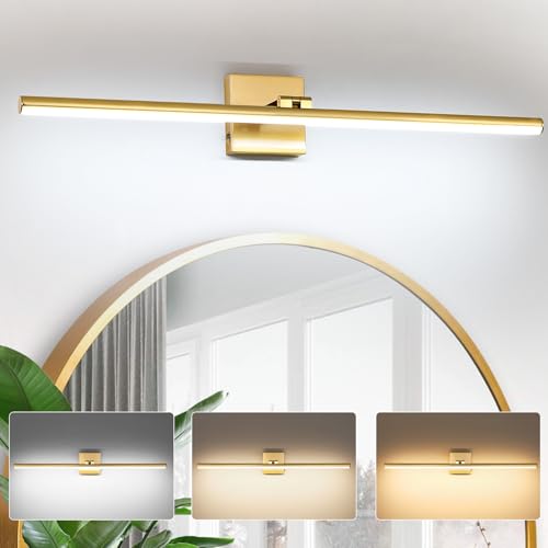 Brass 32 Inch Dimmable LED Bathroom Vanity Light with 3 Color Temperatures
