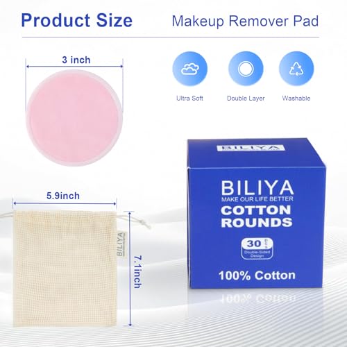 Reusable Makeup Remover Pad 60 Pack, Eco-Friendly Cotton Laundry Bag, Reusable Face, Eye & Lip Makeup Remover Pads, Round Cotton Pads for All Skin Types