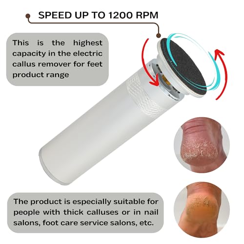 High Power Electric Foot Callus Remover, 2025 Upgrade with 100-inch Extra-Long Cord and 60 Replaceable Sandpaper Discs, Electric Foot File for Cracked Heels and Dead Skin, Silver