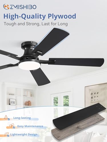 52-Inch Ceiling Fan with Lights Black Remote & App Control Flush Mount