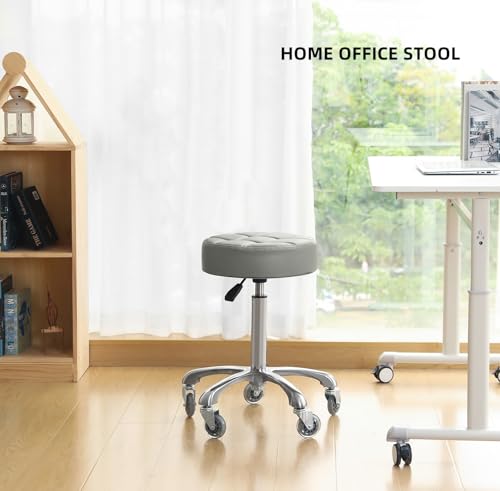 Grey Adjustable Swivel Bar Stool with Wheels - 22-30 Inch Height, 400 lb Capacity