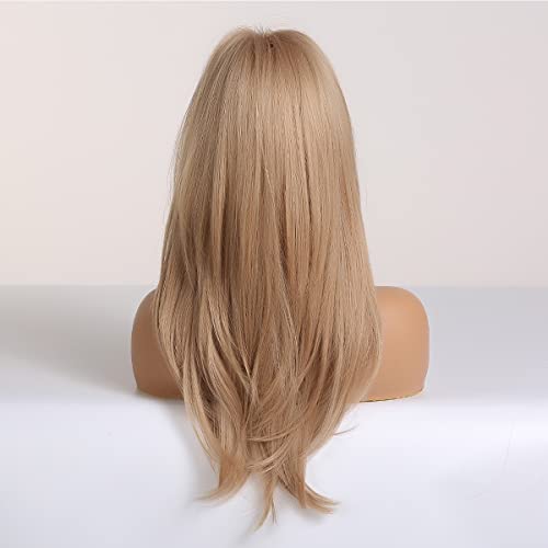 Long Strawberry Blonde Wig for Women & Girls - 23 Inch Layered Cosplay Hair with Bangs - Heat Resistant Synthetic Fiber