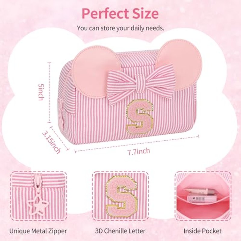 Easter Basket Gifts for Girls, Initial Makeup Bag for Girls, Cute Makeup Bag Small Cosmetic Bag Travel Toiletry Bag, Personalized Birthday Gift for Girls Sister Daughter, Teen Girls Gifts Trendy Stuff