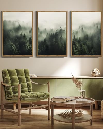 Green Forest Canvas Wall Art 16x24in Framed Nordic Nature Scene - Large Decor