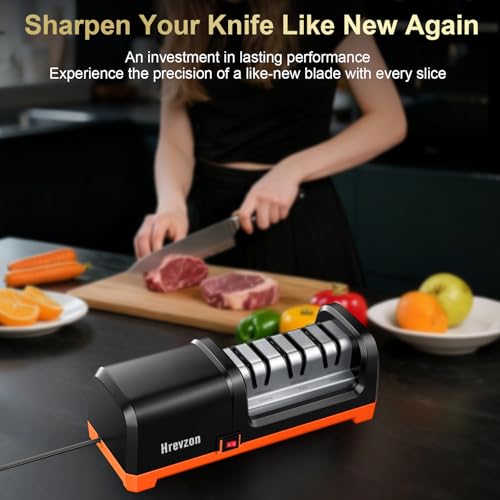 Electric Knife Sharpener 3-Stage Diamond Abrasives - Black Orange