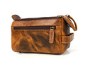 Leather Toiletry Bag for Men 9 Inch Raven Tan Travel Organizer Waterproof Lining