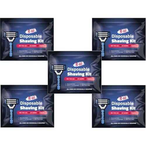 On-the-Go Shaving Kit ? Disposable Razor, Shaving Cream, Washcloth & Aftershave Wipe ? Travel Friendly, Grooming Essentials for Hygiene when on the Go - Black (5)