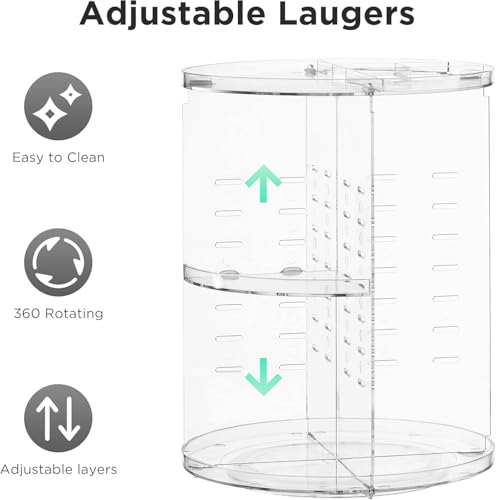 Large Capacity Rotating Makeup Organizer - Adjustable Carousel for Cosmetics & Skincare