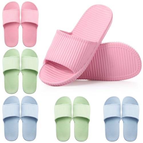 Non Slip Shower Slides for Women & Men - Lightweight Pool & Spa Slippers - 6.5-7 Women / 5-5.5 Men - Light Variation