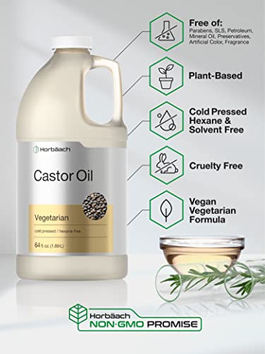 Horbaach Castor Oil Cold Pressed 64 Fl Oz Pack of 1 - 100% Pure & Hexane Free