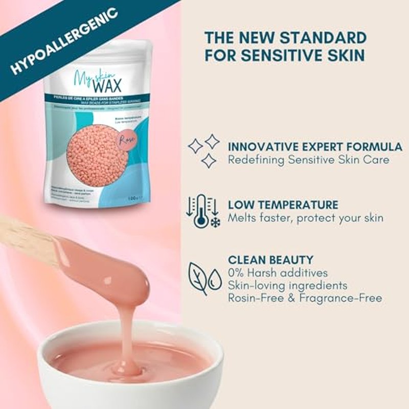 Hard Wax Beads for Hair Removal, Maxi Pack 1.75 lb, Hypoallergenic & Rosin-Free Stripless Wax for Sensitive Skin, Coarse Hair, Bikini Brazilian, Face, Underarms, Legs, Chest, Rose
