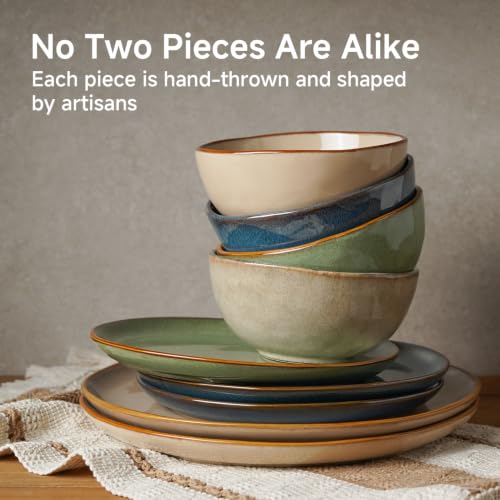 Stoneware Dinnerware Set for 4 - 12 Pcs Beige Reactive Glaze Plates Bowls