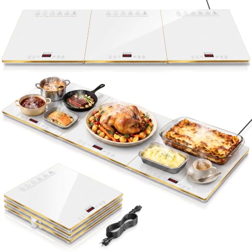 BTUVC 3-in-1 Warming Trays for Buffets, 36x16, Independent Temp Control, 24H Timer, White-Gold