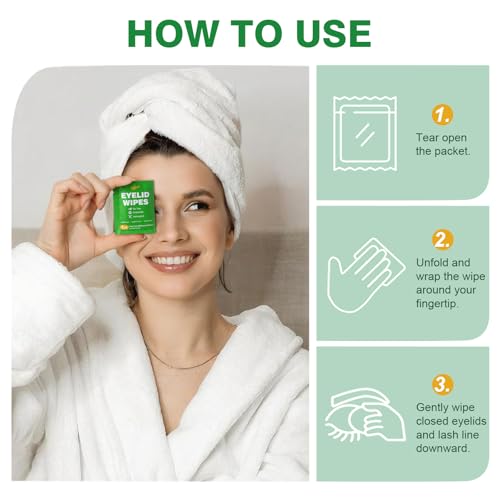 180PCS Tea Tree Oil Eyelid Wipes – Individually Wrapped Eye Lid Cleaning Wipes, Sensitive Skin Friendly