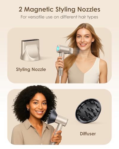 Bopcal Ionic Hair Dryer Beige - 160,000 RPM High-Speed Blow Dryer with Diffuser