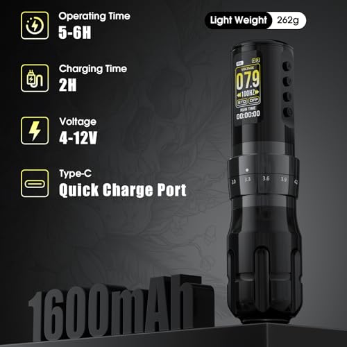 PFARRER Wireless Tattoo Gun Kit with 20 Cartridges & Practice Skin