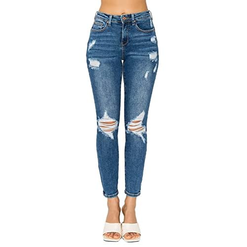 WAX JEAN Women's Butt I Love You Push Up High Rise Skinny Denim Jeans with Rips