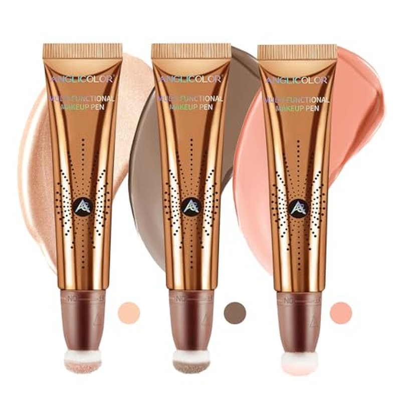 Anglicolor 3PC Liquid Contour Blush Highlighter Beauty Wand Set - Smooth & Lightweight Contour Stick for Liquid Contour, Blush, Highlighter Application, Vegan & Cruelty-Free (01+04+05)