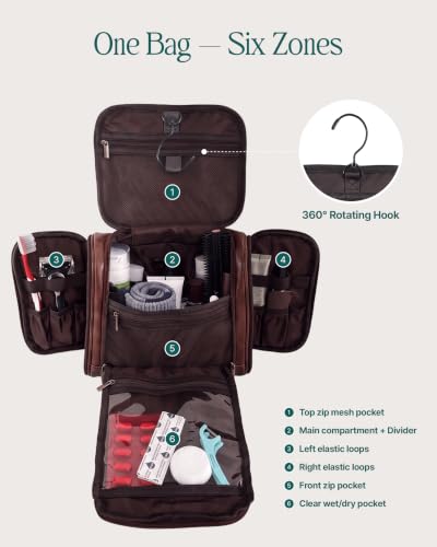 PageA Men's Travel Toiletry Bag - Compact Hanging Dopp Kit with Water-Resistant PU Leather