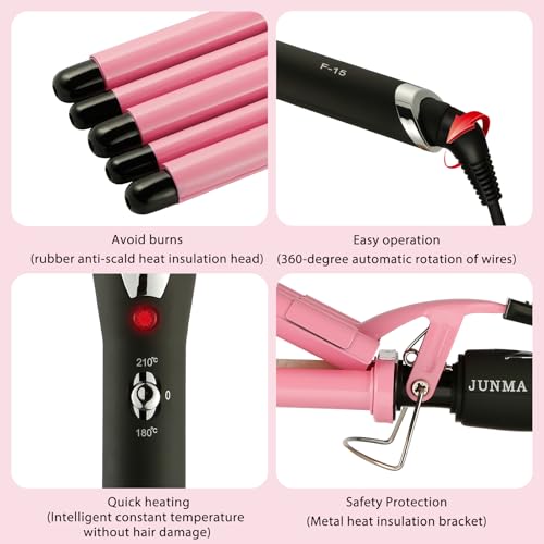 5-Barrel Hair Curling Iron 16mm Crimper with Adjustable Temperature - Ionic Ceramic for Soft Long-Lasting Waves