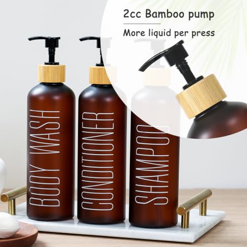 Brown & Bamboo Pump Refillable Shampoo & Conditioner Dispenser Set - 16oz