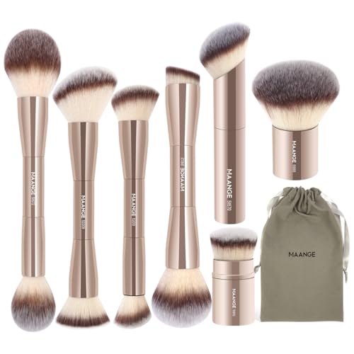 7pcs Double Sided Makeup Brush Set with Gold Handles - Contour Foundation Blending
