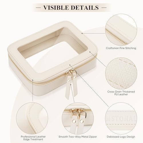 Medium Beige Clear Makeup Bag with Zipper - Travel Cosmetic Organizer