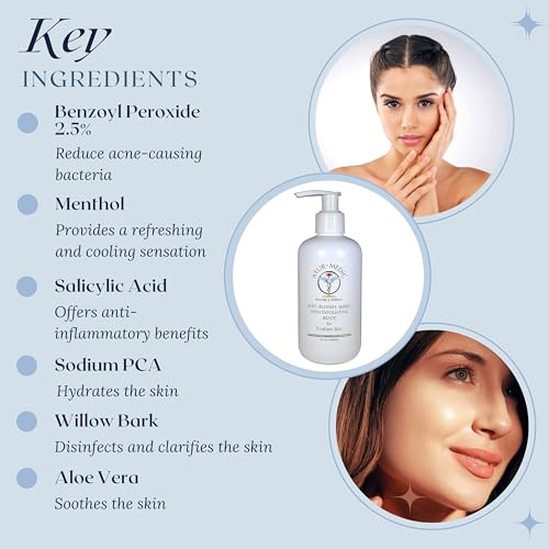 Ayur-Medic Anti-Blemish Wash with Exfoliating Beads, Hydrating Foaming Cleanser that Brightens, Softens, Smooths Skin, Minimizes Pores, and Promotes a Healthy-Looking Complexion, 8 oz