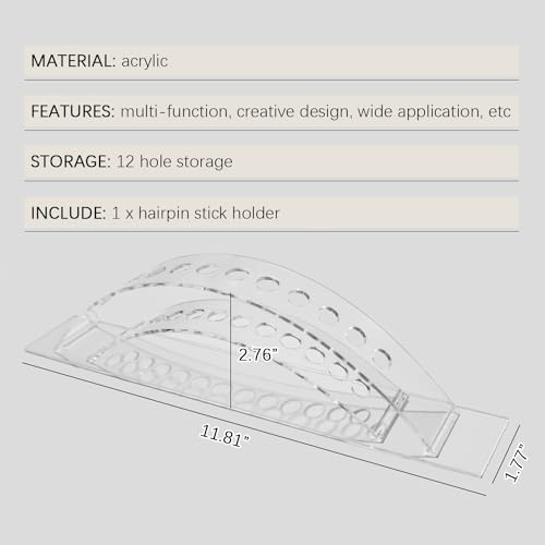 WAYUTO Hair Chopsticks Organizer Hairpin Stick Display Stand Arched Acrylic Display Stand Clear 12 Slot Display Stand Acrylic Stand for Display Hair Stick Storage Organizer for Pens Makeup Brush