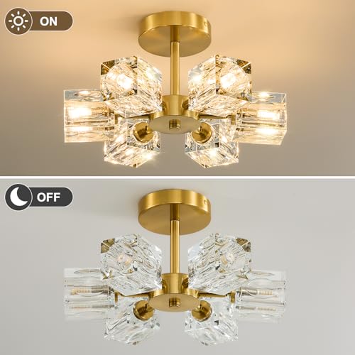 Sputnik Crystal Semi Flush Ceiling Light - 6 Lights Gold Variation
