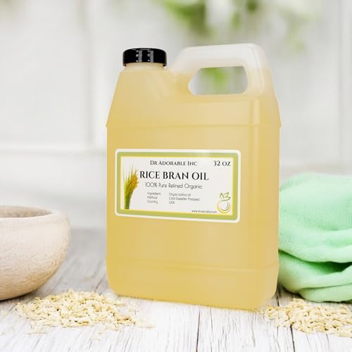 Pure Organic Cold Pressed Rice Bran Oil 32oz for Skin & Hair Care