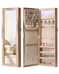 Nicetree 6 LEDs Jewelry Armoire Wall Mirror - Oak, Lockable & Space-Saving