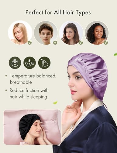 Lavender Medium Mulberry Silk Sleep Bonnet for Women Hair Care