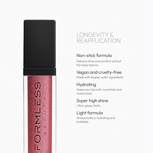 Hydrating Lip Gloss with Ruby Glitter - Natural, Vegan, Non-Sticky