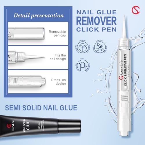 Semi Solid Nail Glue Gel Pack of 2 15g with Nail Remover Pen - No UV Needed