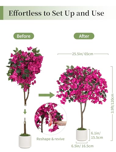 Hot Pink Bougainvillea Artificial Tree 3.9ft Set of 2 - Fake Outdoor & Indoor Decor