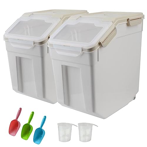Large 25LB Flour Storage Container Bin with Wheels & Locking Lid - Gray, 2 Pack