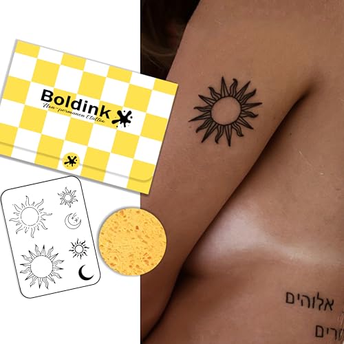 Semi-permanent Tattoos,Realistic Fake Tattoos,Last 7-15 Days,Waterproof Non-reflective Temporary Tattoo Stickers,Cruelty-free,Uniquely Designed Exquisite Packaging(Sun and Moon 2)