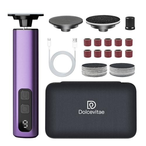 Dolcevitae Deep Lavender Professional Foot Callus Remover 9-Speed, Nano Glass Disc, Rechargeable with Discs & Case