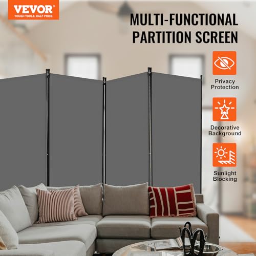 4 Panel Room Divider Grey Folding Privacy Screen Portable Partition for Room Separation